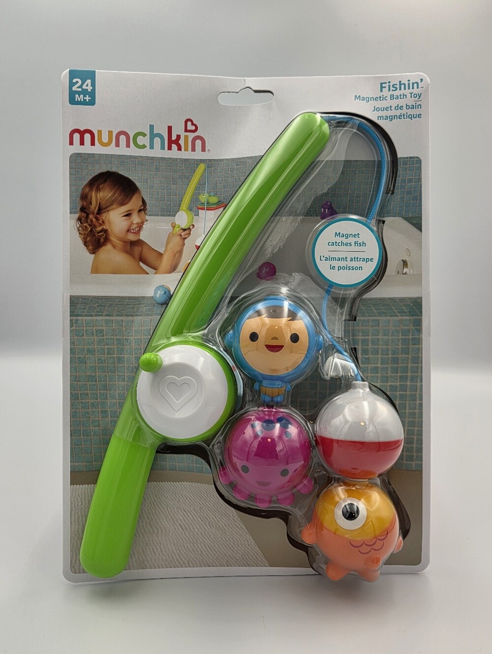 Munchkin Bright Green Magnetic Fishing Bath Toy Set with Colorful Floaters NWT